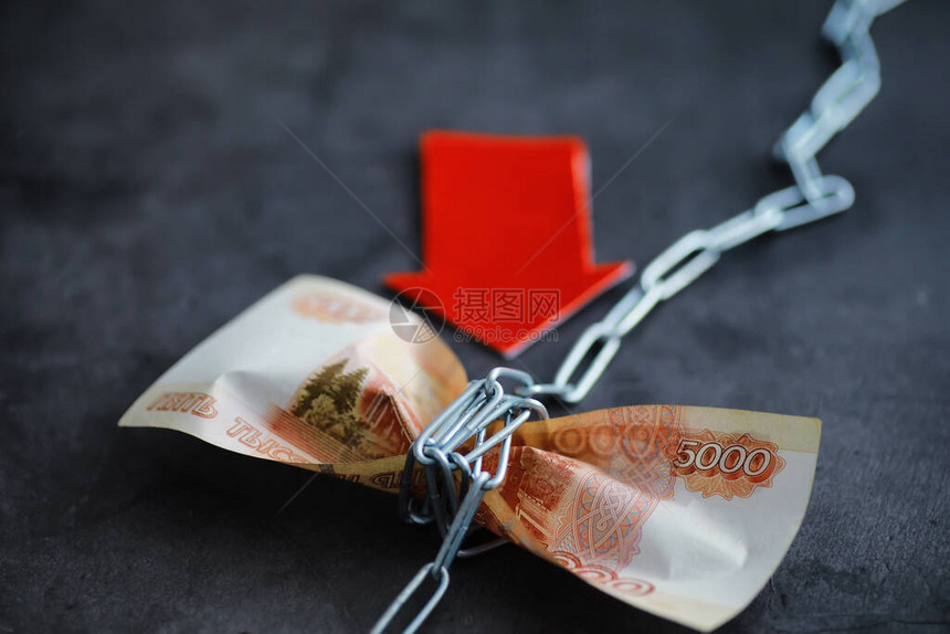经营理念本国货币贬值带有题字500万卢布的比尔通货膨胀和停滞用测量链收图片