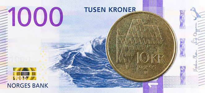10挪威硬币对新的1000挪威图片