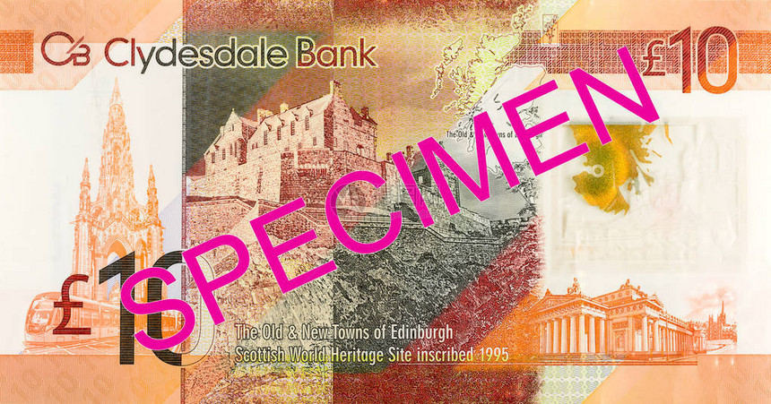 克莱德斯代尔银行PLC标本反面发布的10英镑Ster图片