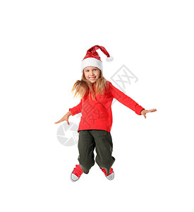 穿着圣诞老人帽子的小女孩穿白色图片
