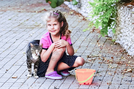 猫把女孩的手擦在街上雅尔图片