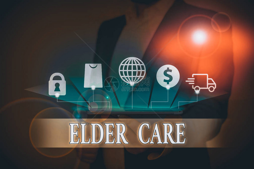 显示老年护理的文字符号展示照顾需要帮助解决医疗问题的老年图片