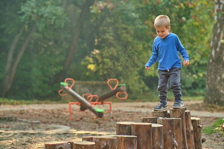 可爱的3岁男孩秋天在游乐场图片