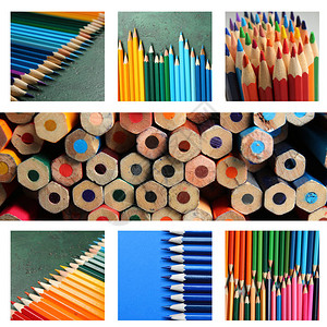 不同颜色的铅笔拼贴画图片