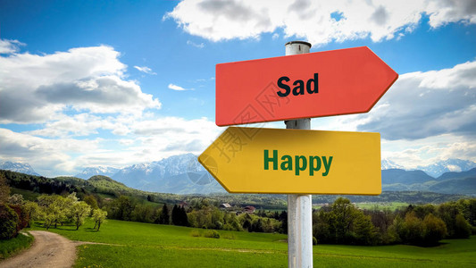 路牌是通往快乐与悲伤的方向背景图片