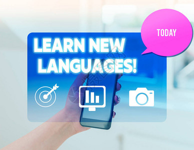 概念手写显示学习新语言外语女智能手机语音泡沫办公用品技术中的概念意义图片