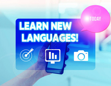 概念手写显示学习新语言外语女智能手机语音泡沫办公用品技术中的概念意义图片