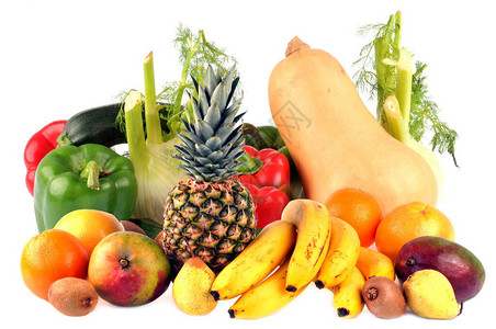 白色背景上的水果和蔬菜混合图片