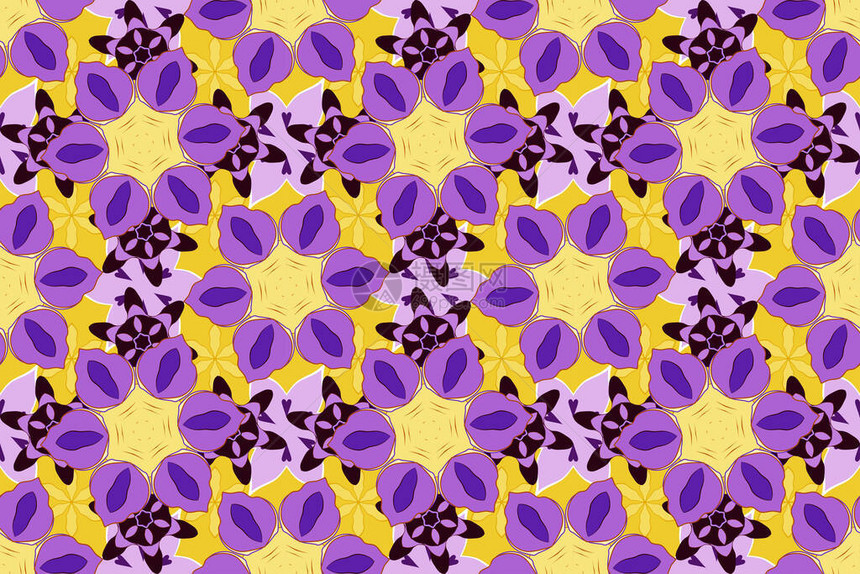 光栅图紫色黄色和紫罗兰色的无缝花卉图图片