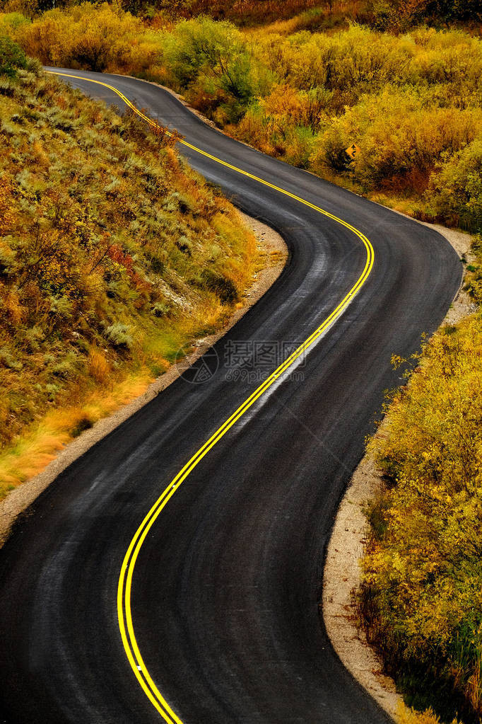 带黄色条纹的绕风公路图片