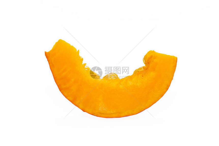 成熟的橙色南瓜和孤立在白色背景上的切片在白色背景上分离的成图片