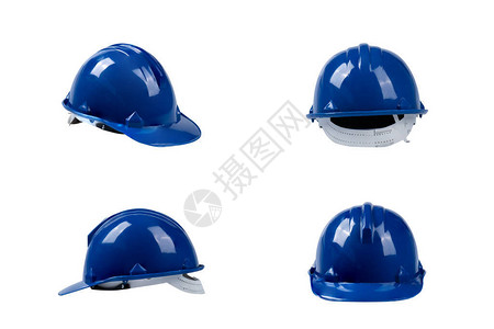 蓝色顺服头盔白色背景隔离的工业安全建筑工具图片