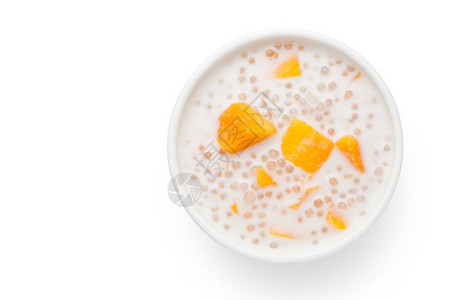 一碗甜果奶油加芒果和椰子牛奶图片