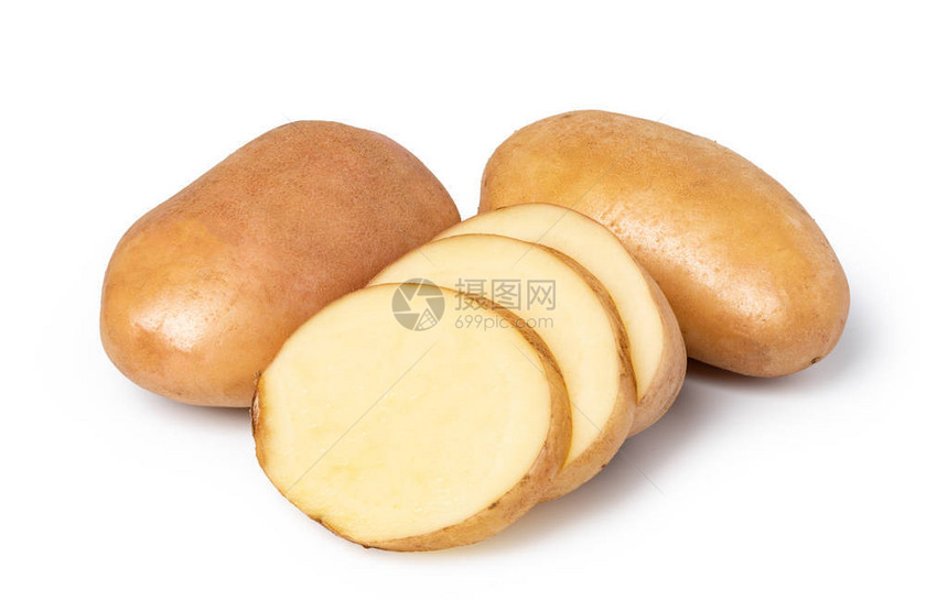 孤立在白色背景上的年轻马铃薯图片