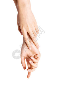 女人用两只手触摸对方为了在白色上图片