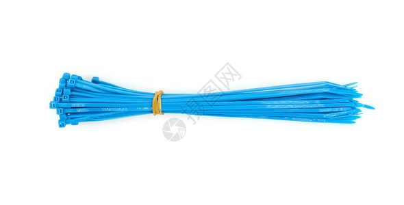 蓝色塑料尼龙电缆连接白图片