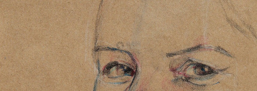 用彩色铅笔在牛皮纸上绘制一个人的脸谢你的标签医务工作者人类的眼睛横幅的水平构图片