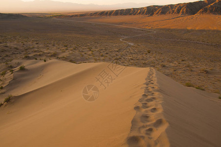 在沙漠的日落沙丘景观图片