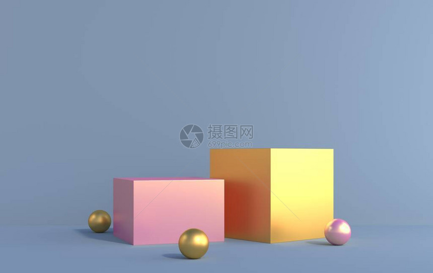 3d粉色和黄色金属立方体图片