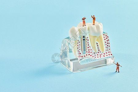 牙齿修护创意小人概念背景图片