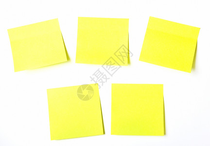 白色背景上的黄纸粘贴纸笔记图片