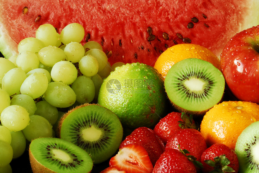 五颜六色的新鲜水果组图片