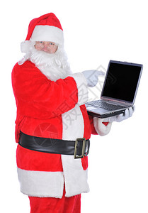 圣诞老人拿着笔记本电脑图片