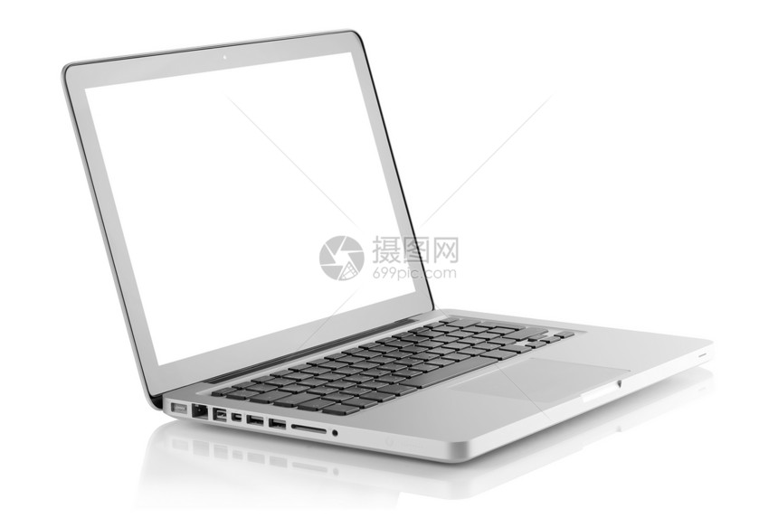 白屏幕空白的笔记本电脑孤立图片