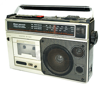 白色背景下肮脏的旧式1980年代风格磁带图片