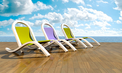 夏日海边的躺椅图片
