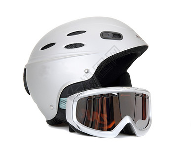 白色背景孤立的滑雪头盔图片