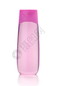 粉红色的洗发水瓶在白色背景上孤立图片