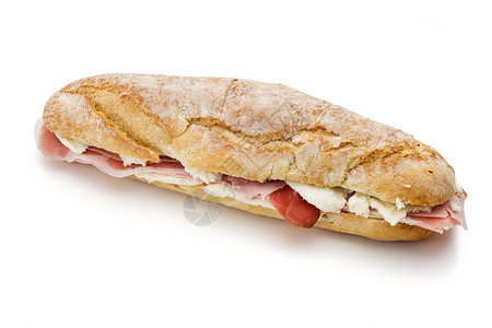 带奶酪和火腿的桑威奇三明治在白色背景与图片