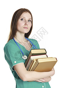 穿着绿色制服的像样女护士画像图片