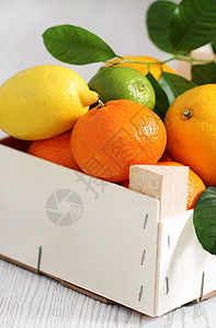木箱里的新鲜柑橘类水果图片