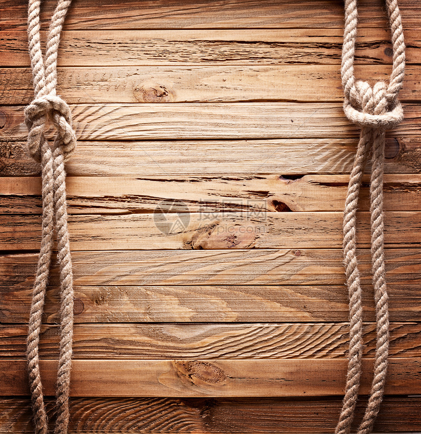木板旧纹理与船绳的图像图片