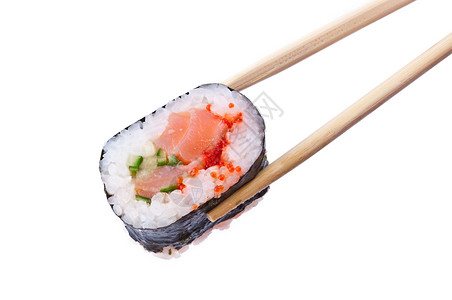 长着筷子的寿司在白图片