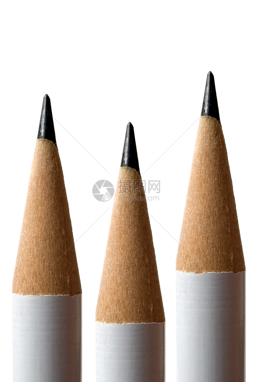 在白色背景上对三支白铅笔进行检查图片