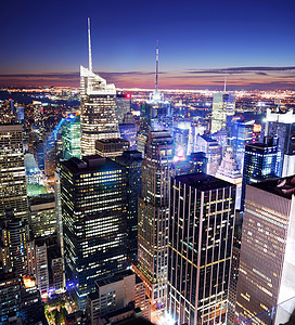 纽约市曼哈顿全景天线日落空中与图片