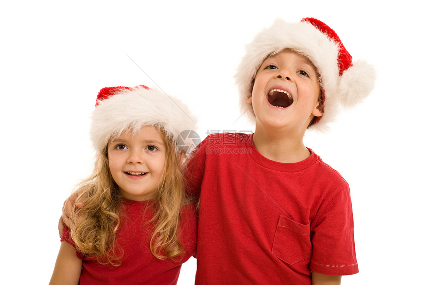 欢笑的圣诞孩子们一边看一边图片