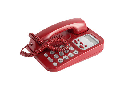 白色背景的普通红色电话与背景图片