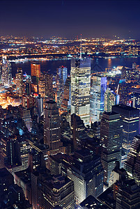 纽约市曼哈顿时报广场晚上全景空中观光图片