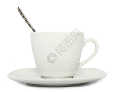 茶碟上杯咖啡杯茶汤匙在白图片