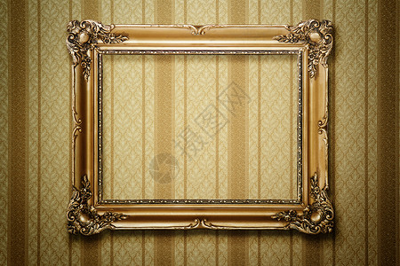 条纹壁纸上的grunge金色木框图片