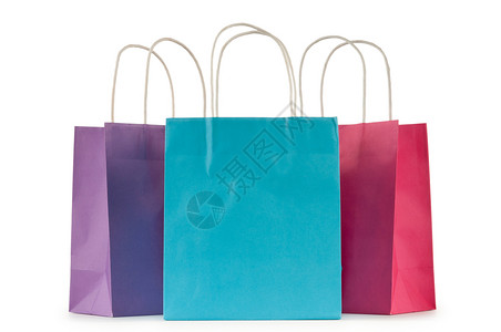 彩色纸购物袋上白色孤立图片