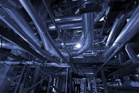 蓝色电厂的管道管机械图片