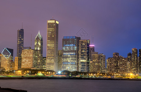 芝加哥夜与密歇根湖之景芝加哥人图片