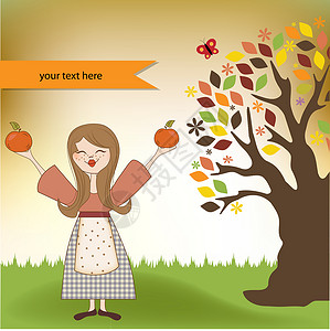 有苹果和南瓜的秋天女孩图片