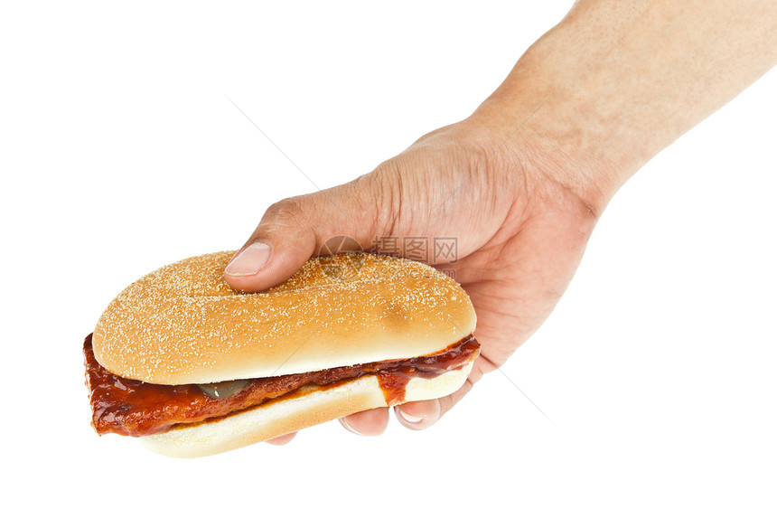 面包大三明治汉堡包和手图片