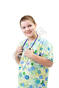 一个护士拿着听诊器图片